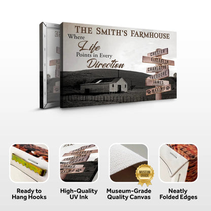 Canvas Where Life Points In Every Direction Family Farmhouse Names Sign Tailored Canvases on Tampa Home & Garden Store