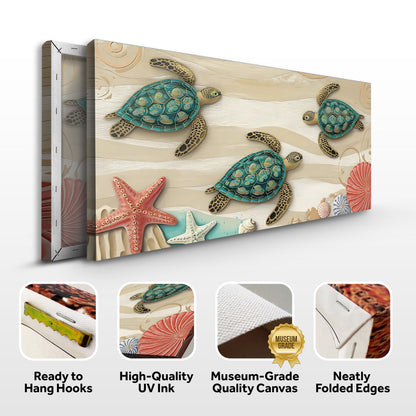 3D Coastal Wall Art VII canvas by Tailored Canvases with turquoise sea turtles on beige backdrop on Tampa Home & Garden Store