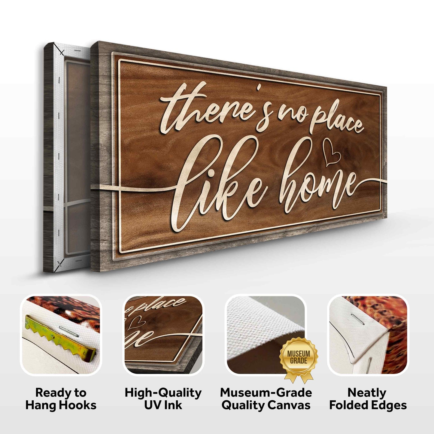 Canvas sign There’s No Place Like Home by Tailored Canvases, brown wood canvas on Tampa Home & Garden Store
