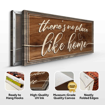 Canvas sign There’s No Place Like Home by Tailored Canvases, brown wood canvas on Tampa Home & Garden Store
