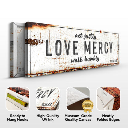 Act Justly Love Mercy Walk Humbly Faith Sign canvas by Tailored Canvases, weathered rustic look on Tampa Home & Garden Store