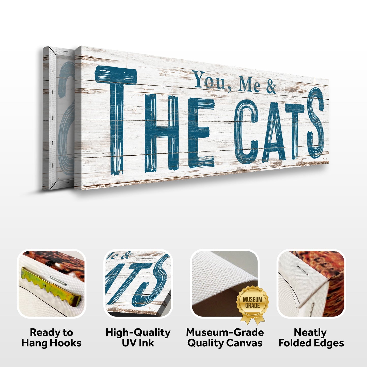 Canvas You, Me & The Cats Sign II on whitewashed wood with teal lettering Tailored Canvases on Tampa Home & Garden Store