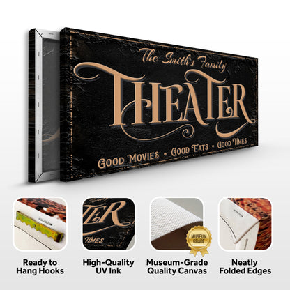 Personalized Theater Sign VI canvas black copper script Tailored Canvases on Tampa Home & Garden Store