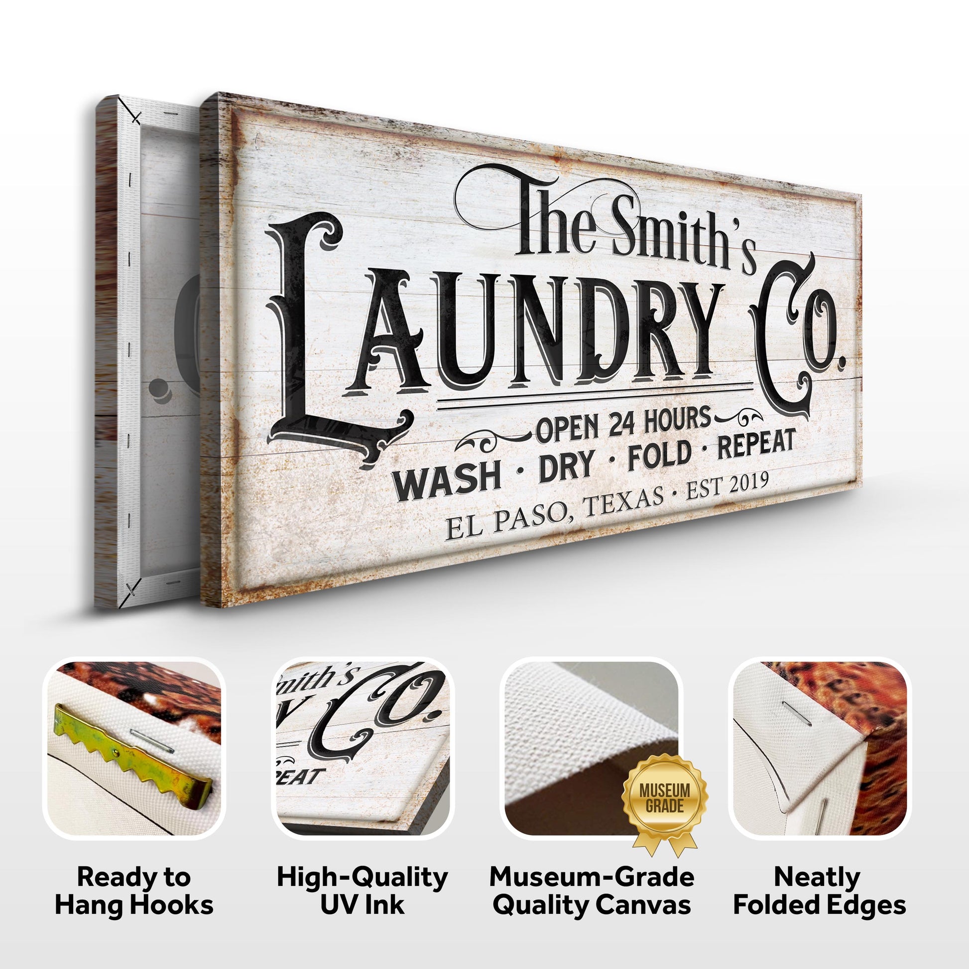 Canvas sign The Laundry Room Sign IX on distressed whitewashed wood with ornate typography on Tampa Home & Garden Store