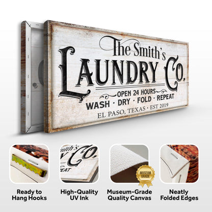 Canvas sign The Laundry Room Sign IX on distressed whitewashed wood with ornate typography on Tampa Home & Garden Store