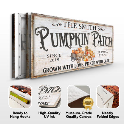 Personalized Pumpkin Patch Sign VII canvas by Tailored Canvases, wooden sign with pumpkins on Tampa Home & Garden Store