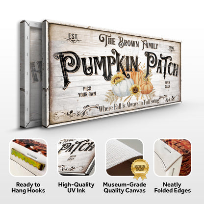 Personalized Pumpkin Patch Sign V canvas with pumpkins and sunflowers Tailored Canvases on Tampa Home & Garden Store