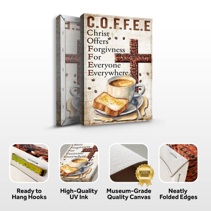 Christ And Coffee Faith Sign IV canvas with coffee bean cross, cup and toast Tailored Canvases on Tampa Home & Garden Store