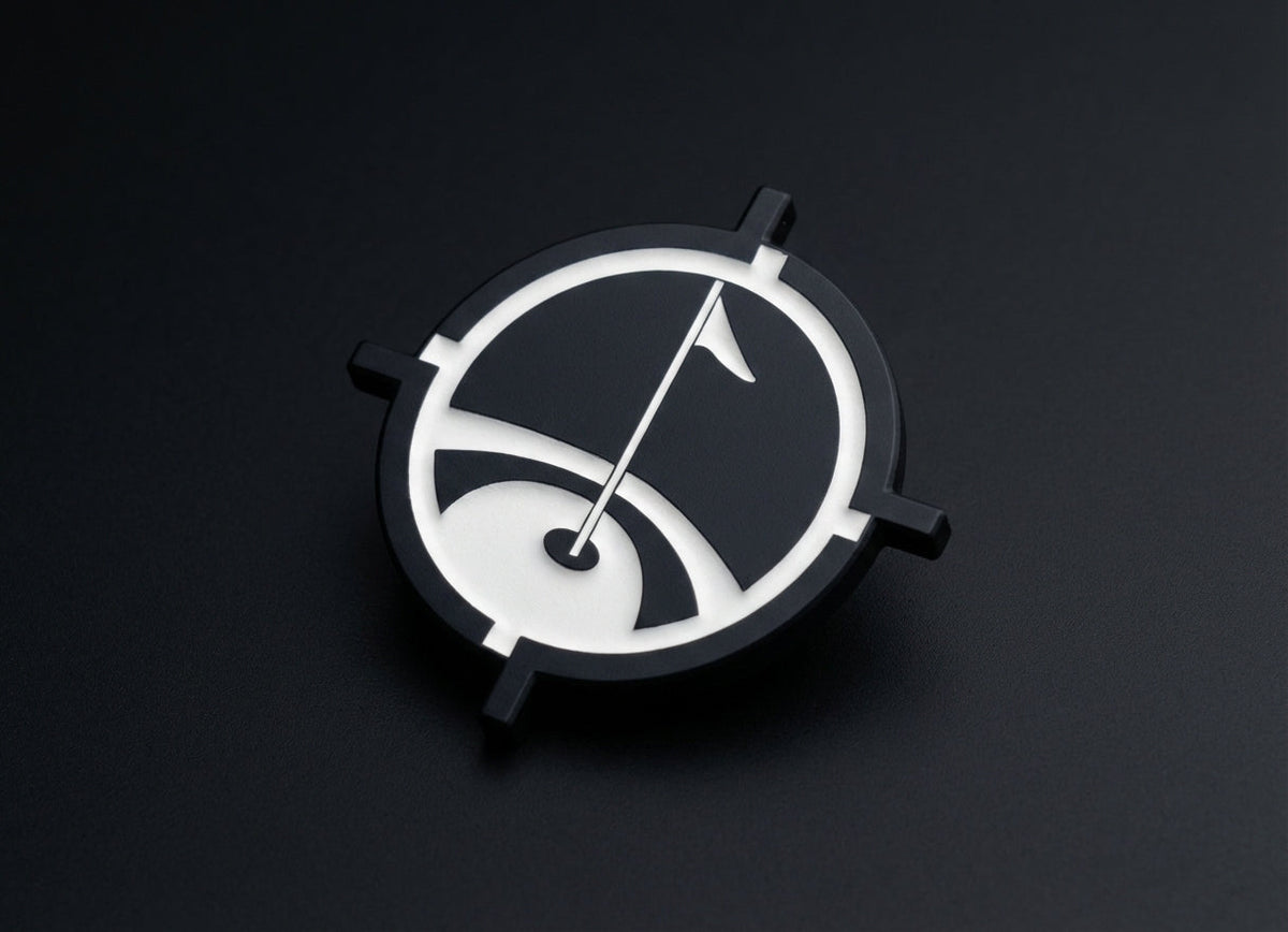 Premium Magnetic Metal Golf Ball Marker by Aiming Fluid Golf in black and white on Tampa Home & Garden Store