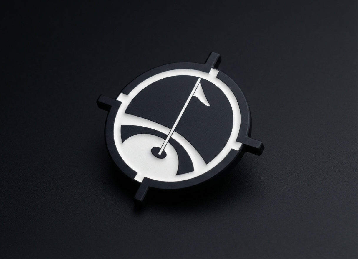 Premium Magnetic Metal Golf Ball Marker by Aiming Fluid Golf in black and white on Tampa Home & Garden Store
