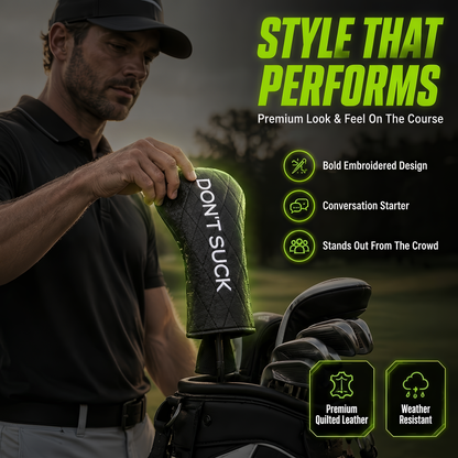 Don’t Suck Driver Headcover premium black diamond quilted leather 460cc Aiming Fluid Golf on Tampa Home & Garden Store