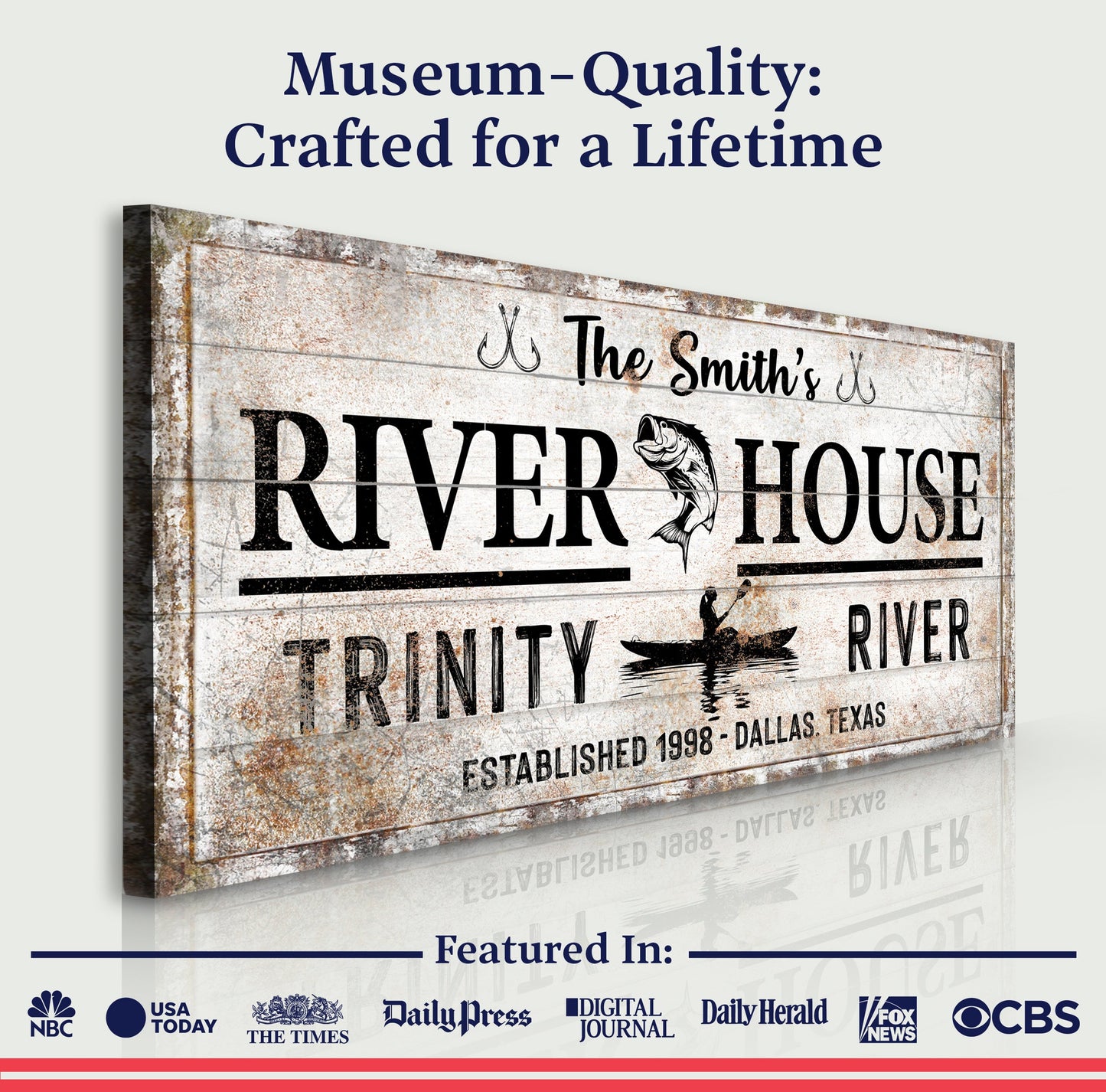 Personalized River House Sign II canvas by Tailored Canvases, rustic sign with RIVER HOUSE on Tampa Home & Garden Store