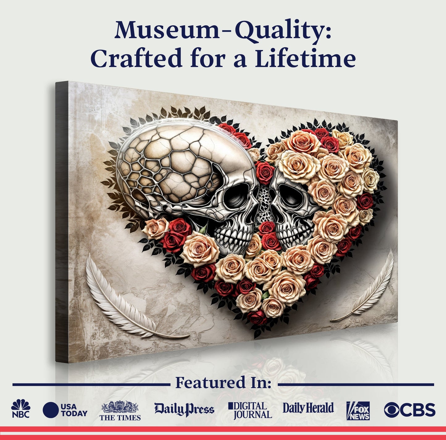 Skull and Flowers Wall Art VII canvas by Tailored Canvases, skull with roses on beige backdrop on Tampa Home & Garden Store