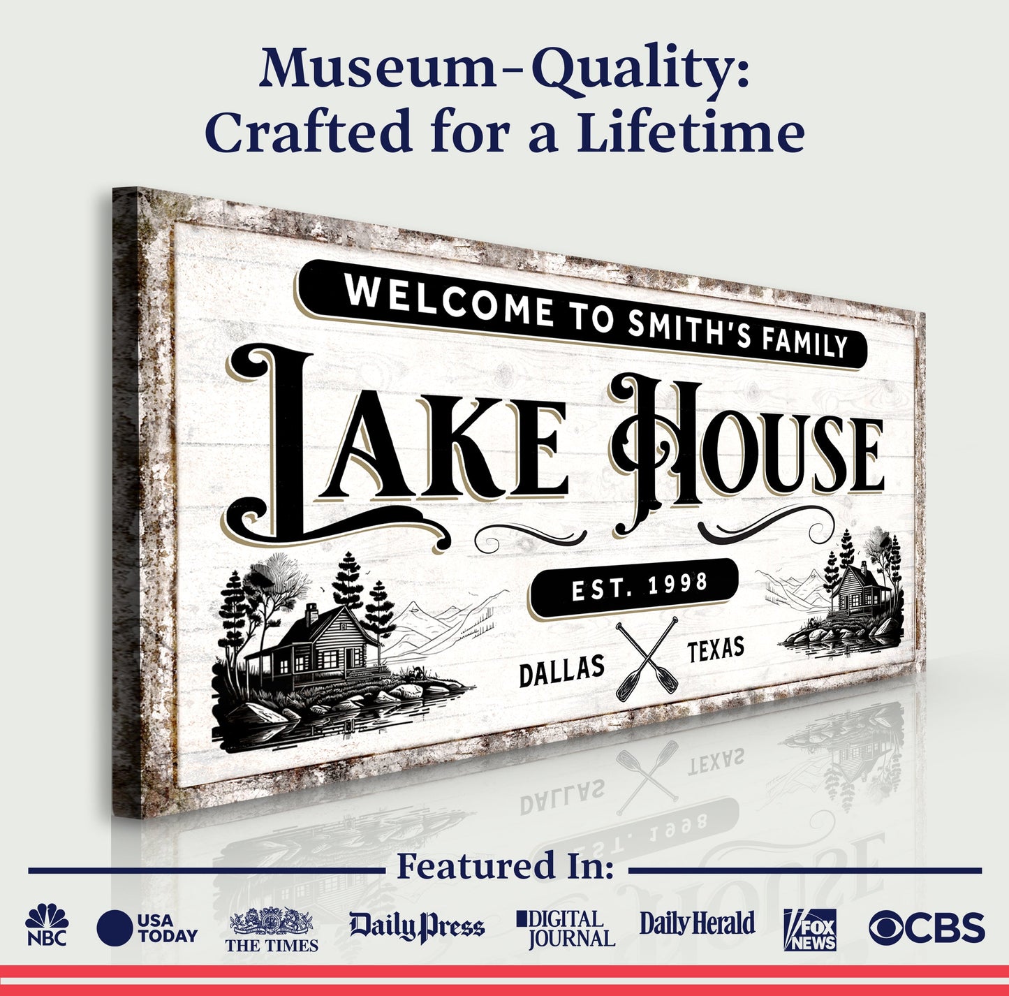 Lake House Sign VIII canvas by Tailored Canvases, rustic distressed finish on Tampa Home & Garden Store