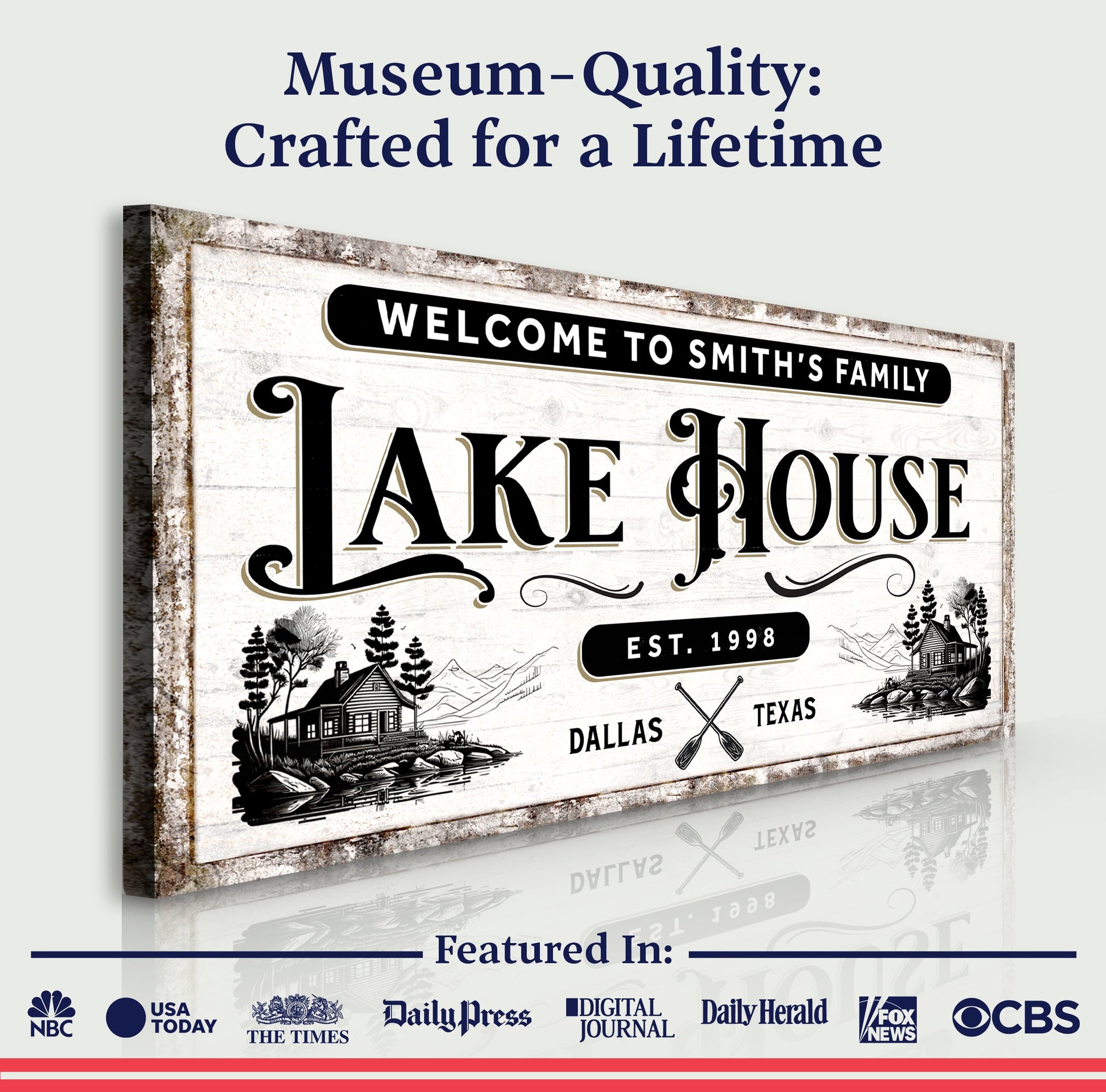 Lake House Sign VIII canvas by Tailored Canvases, rustic distressed finish on Tampa Home & Garden Store