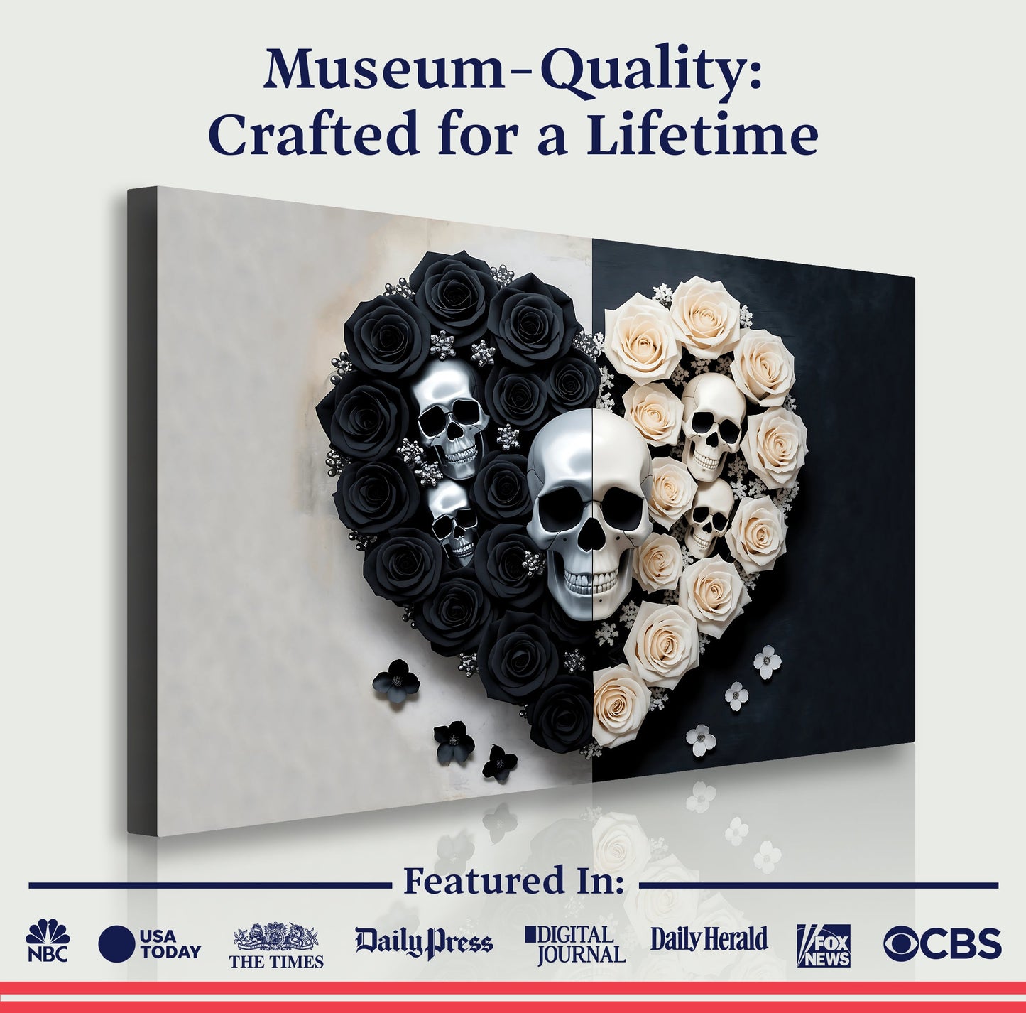 Skull and Flowers Wall Art XIII canvas by Tailored Canvases, multi-panel skull and rose collage on Tampa Home & Garden Store