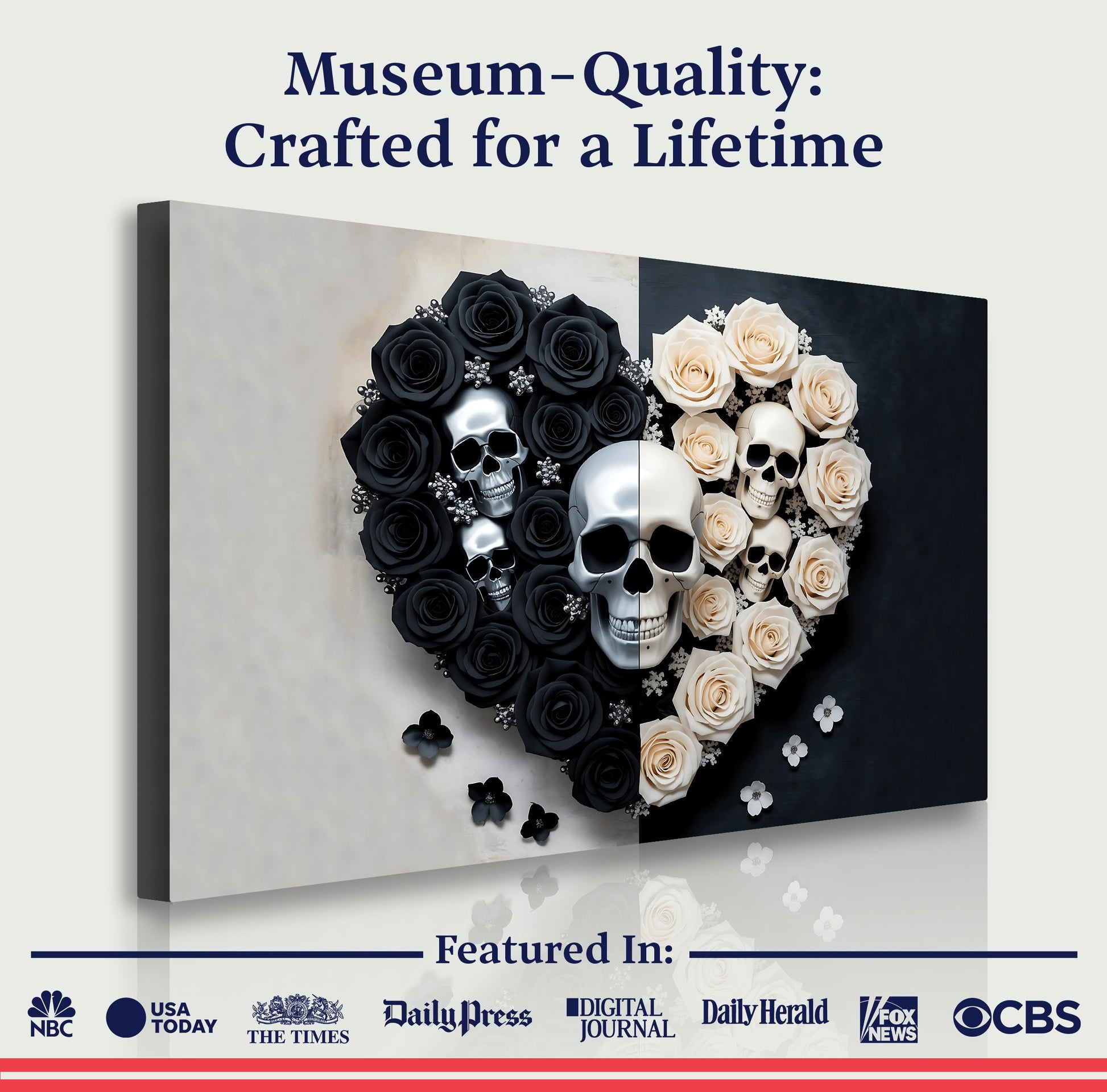 Skull and Flowers Wall Art XIII canvas by Tailored Canvases, multi-panel skull and rose collage on Tampa Home & Garden Store