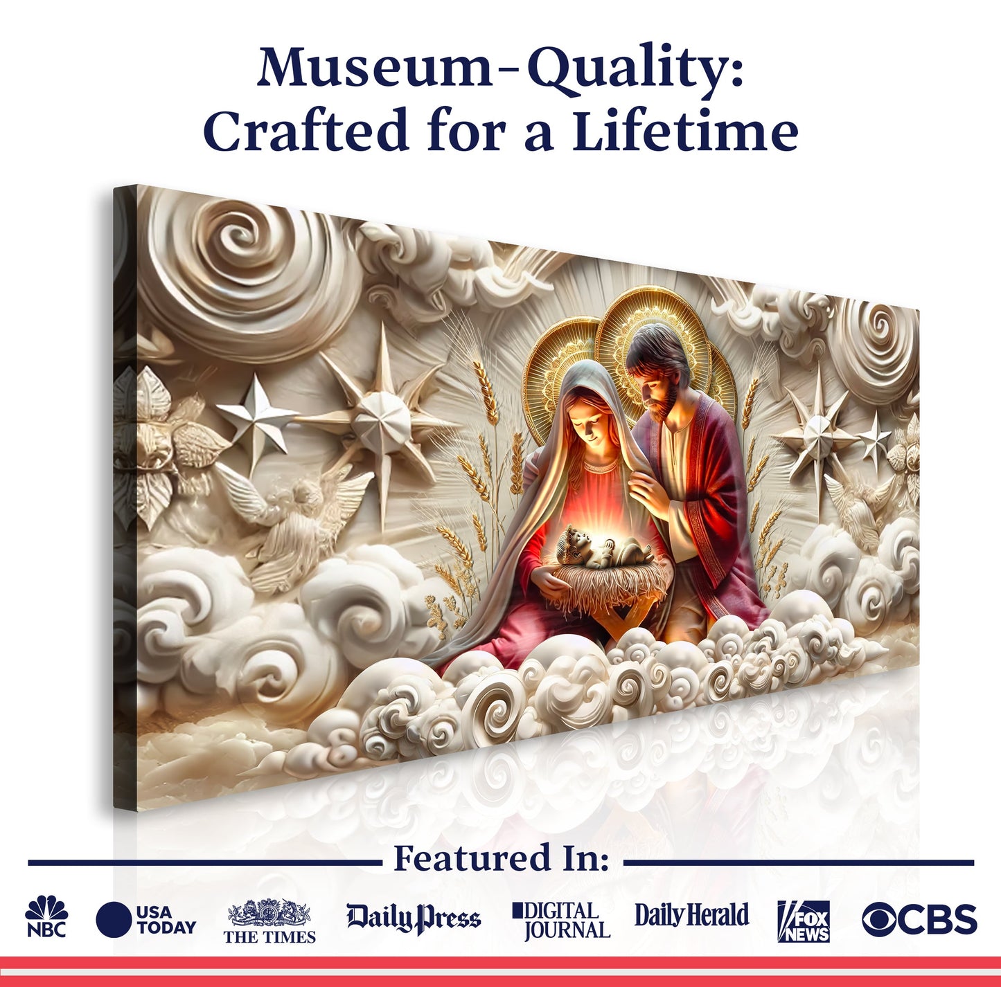 3D Faith Wall Art canvas by Tailored Canvases; nativity relief with warm beige tones on Tampa Home & Garden Store