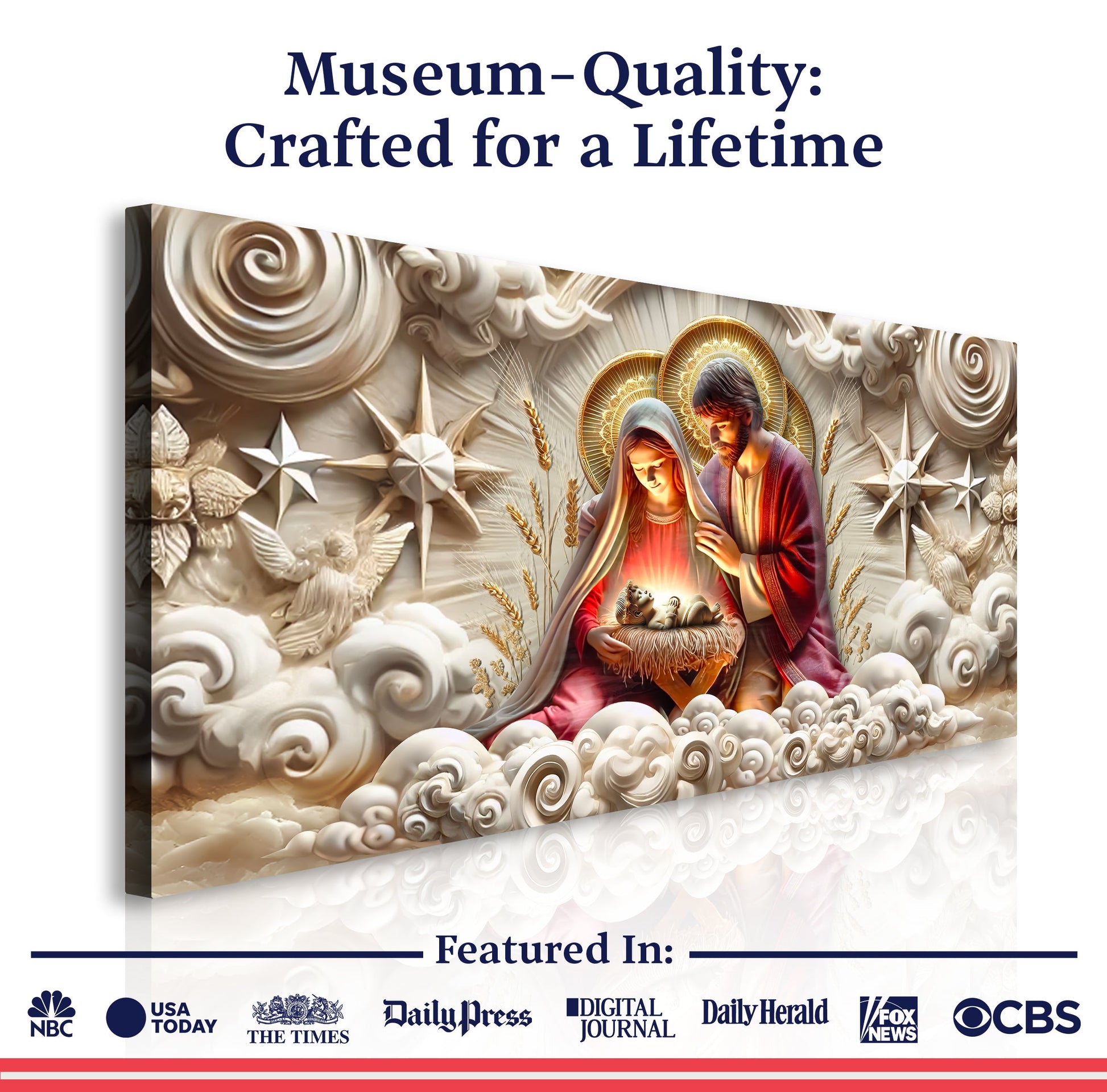 3D Faith Wall Art canvas by Tailored Canvases; nativity relief with warm beige tones on Tampa Home & Garden Store