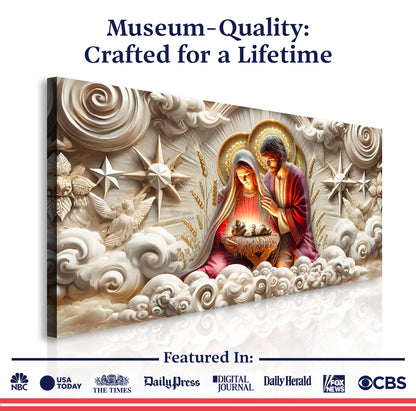 3D Faith Wall Art canvas by Tailored Canvases; nativity relief with warm beige tones on Tampa Home & Garden Store