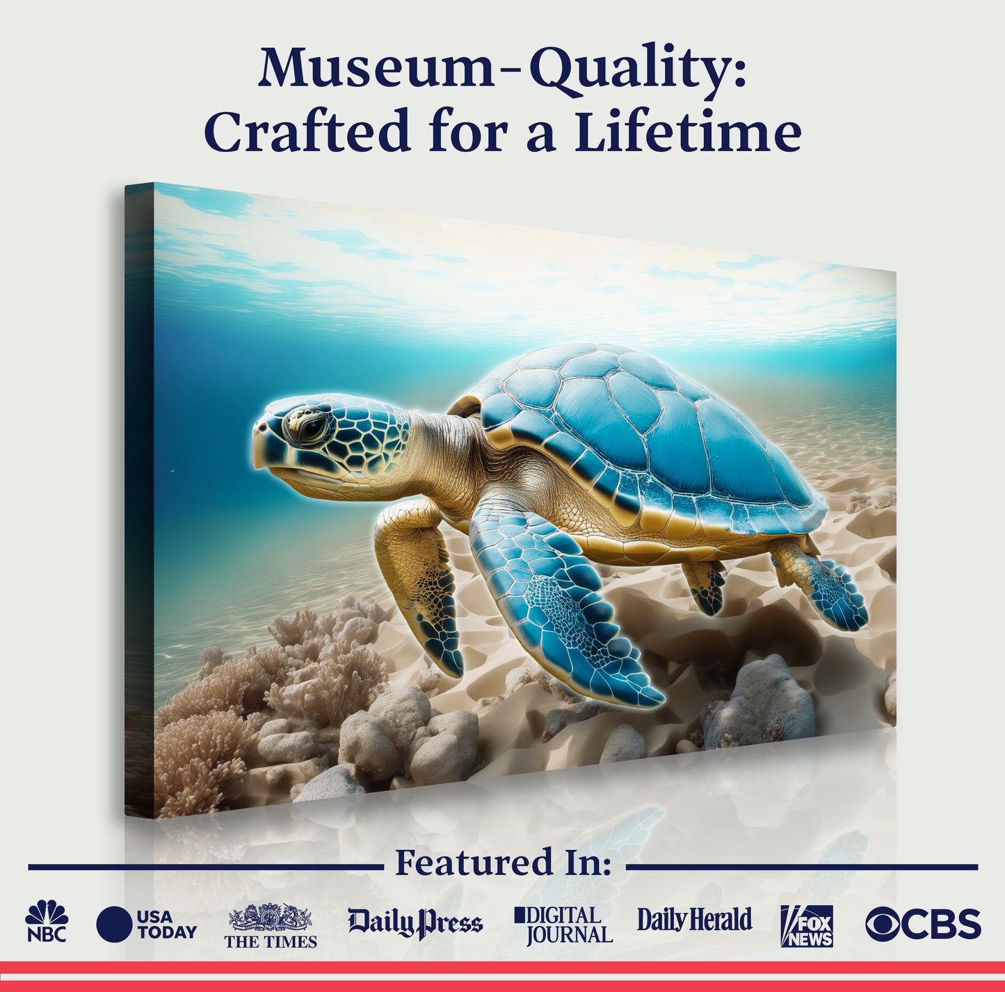 3D Coastal Wall Art VI crafting canvas by Tailored Canvases; blue sea turtles on a sandy beach on Tampa Home & Garden Store