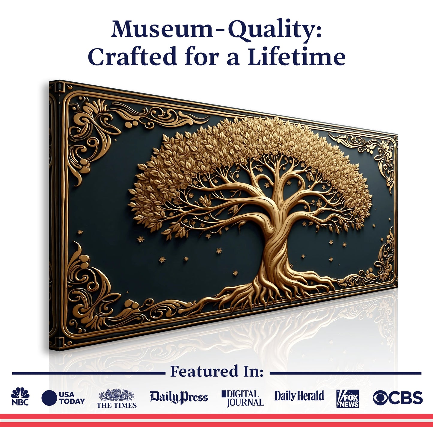 3D Celtic Tree Of Life canvas by Tailored Canvases with gold relief tree on dark backdrop on Tampa Home & Garden Store