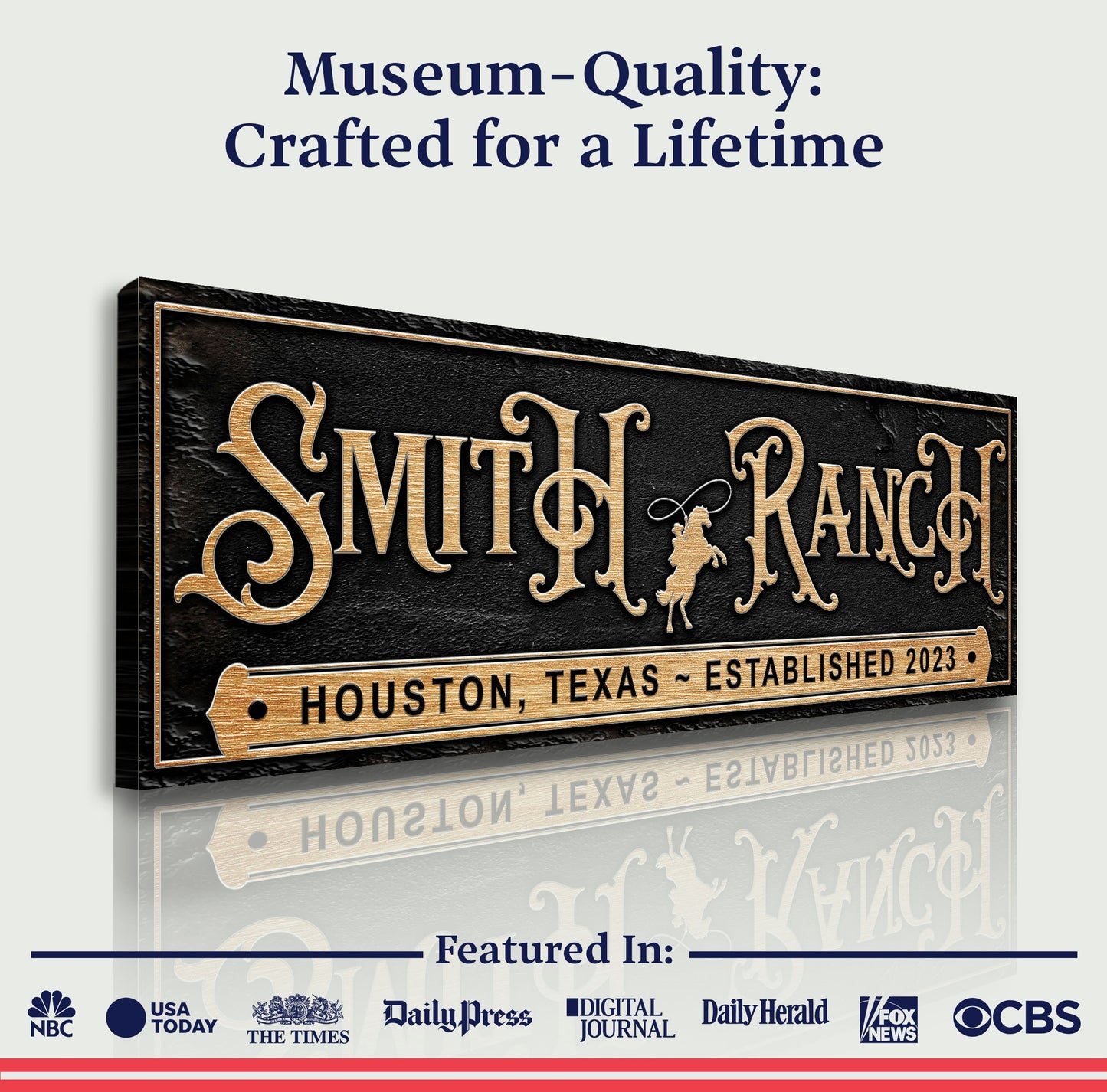 Personalized Horse Ranch Sign canvas by Tailored Canvases; black surface with copper foil on Tampa Home & Garden Store