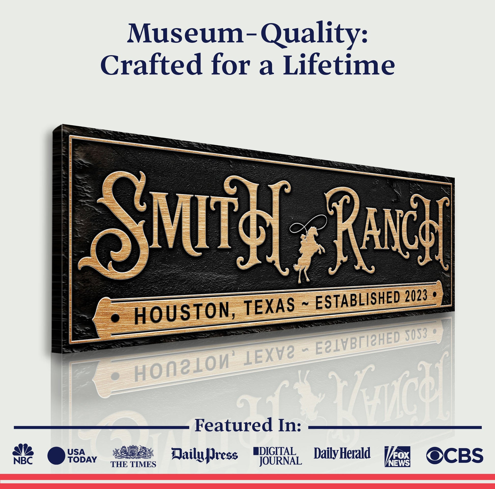 Personalized Horse Ranch Sign canvas by Tailored Canvases; black surface with copper foil on Tampa Home & Garden Store