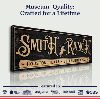 Personalized Horse Ranch Sign canvas by Tailored Canvases; black surface with copper foil on Tampa Home & Garden Store