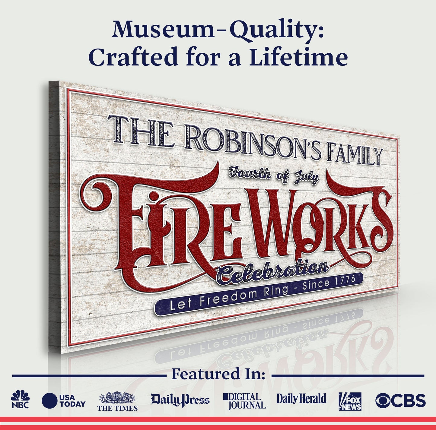 Canvas sign 4th of July Fireworks Celebration with red typography by Tailored Canvases on Tampa Home & Garden Store