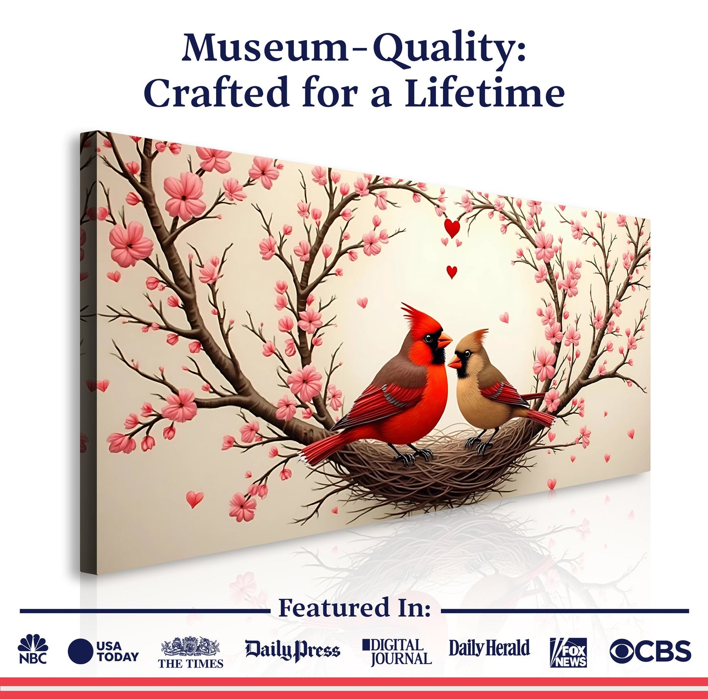 3D Cardinals Wall Art II canvas by Tailored Canvases with blossoms and cardinals in a nest on Tampa Home & Garden Store