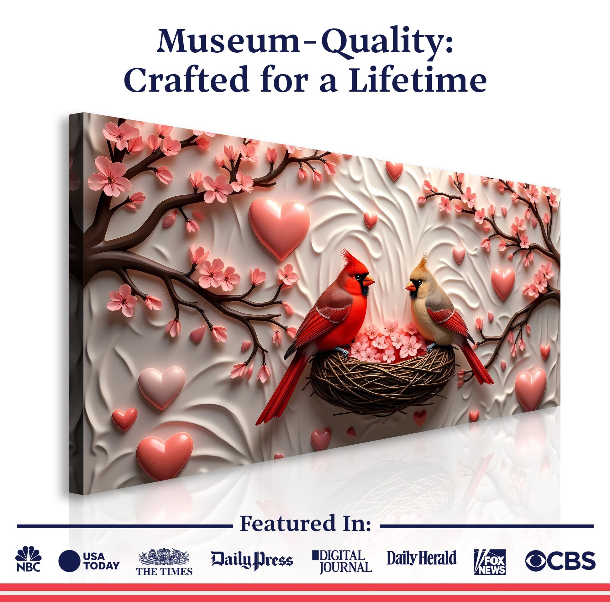 Canvas 3D Cardinals Wall Art IV by Tailored Canvases featuring pink blossom branches on Tampa Home & Garden Store