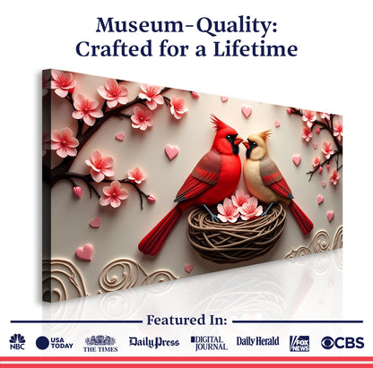 3D Cardinals Wall Art VI canvas by Tailored Canvases with red cardinals on pink blossoms on Tampa Home & Garden Store
