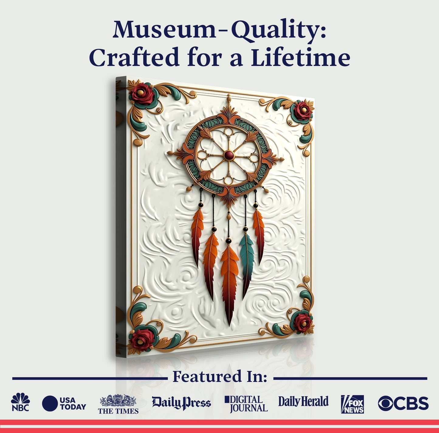 3D Whispering Feathers Wall Art III canvas with ornate gold frame and teal orange feathers on Tampa Home & Garden Store