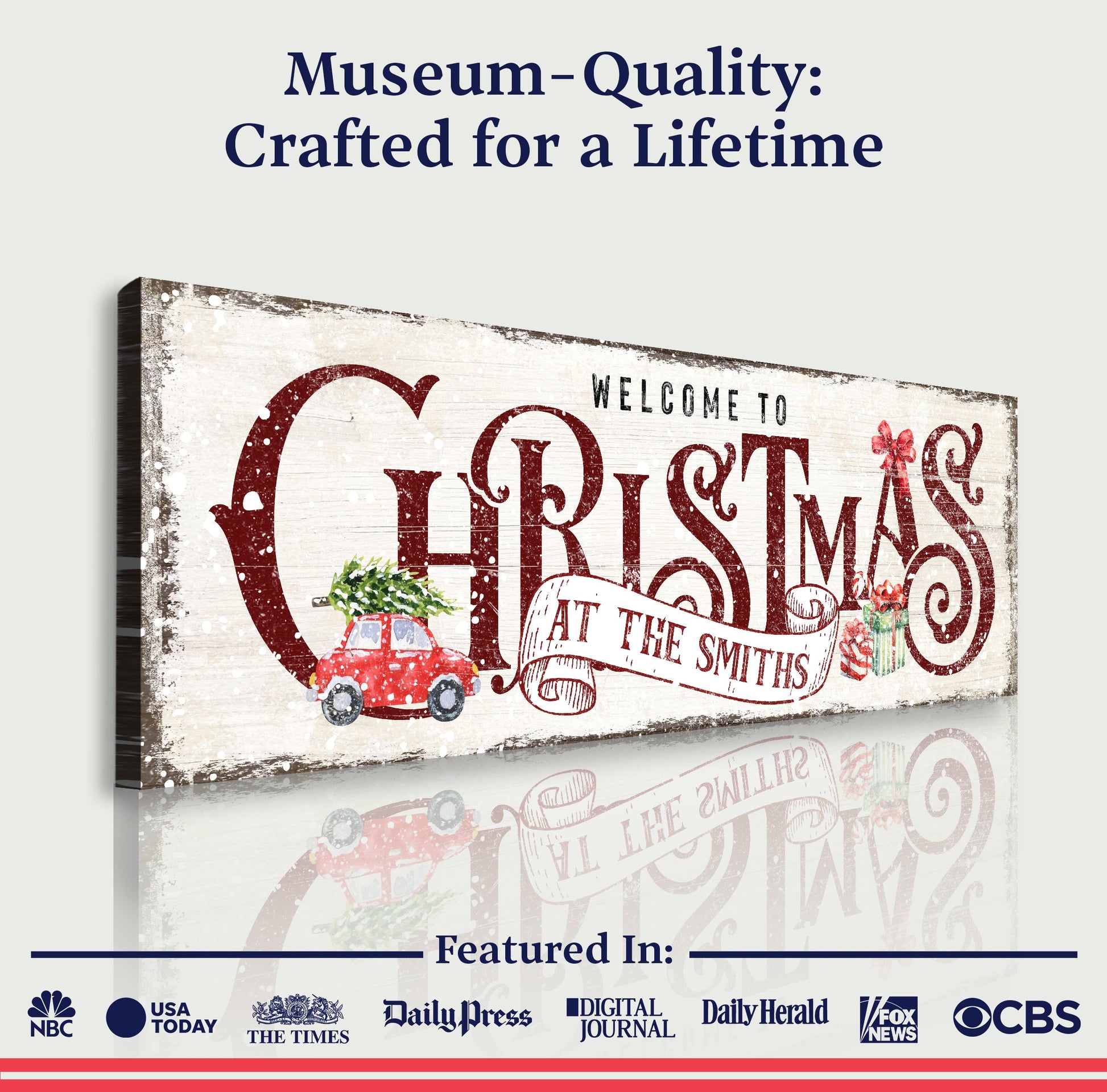 Family Welcome To Christmas Sign II canvas sign by Tailored Canvases with wood look on Tampa Home & Garden Store