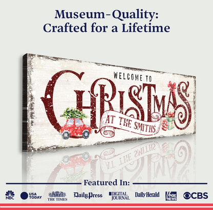 Family Welcome To Christmas Sign II canvas sign by Tailored Canvases with wood look on Tampa Home & Garden Store