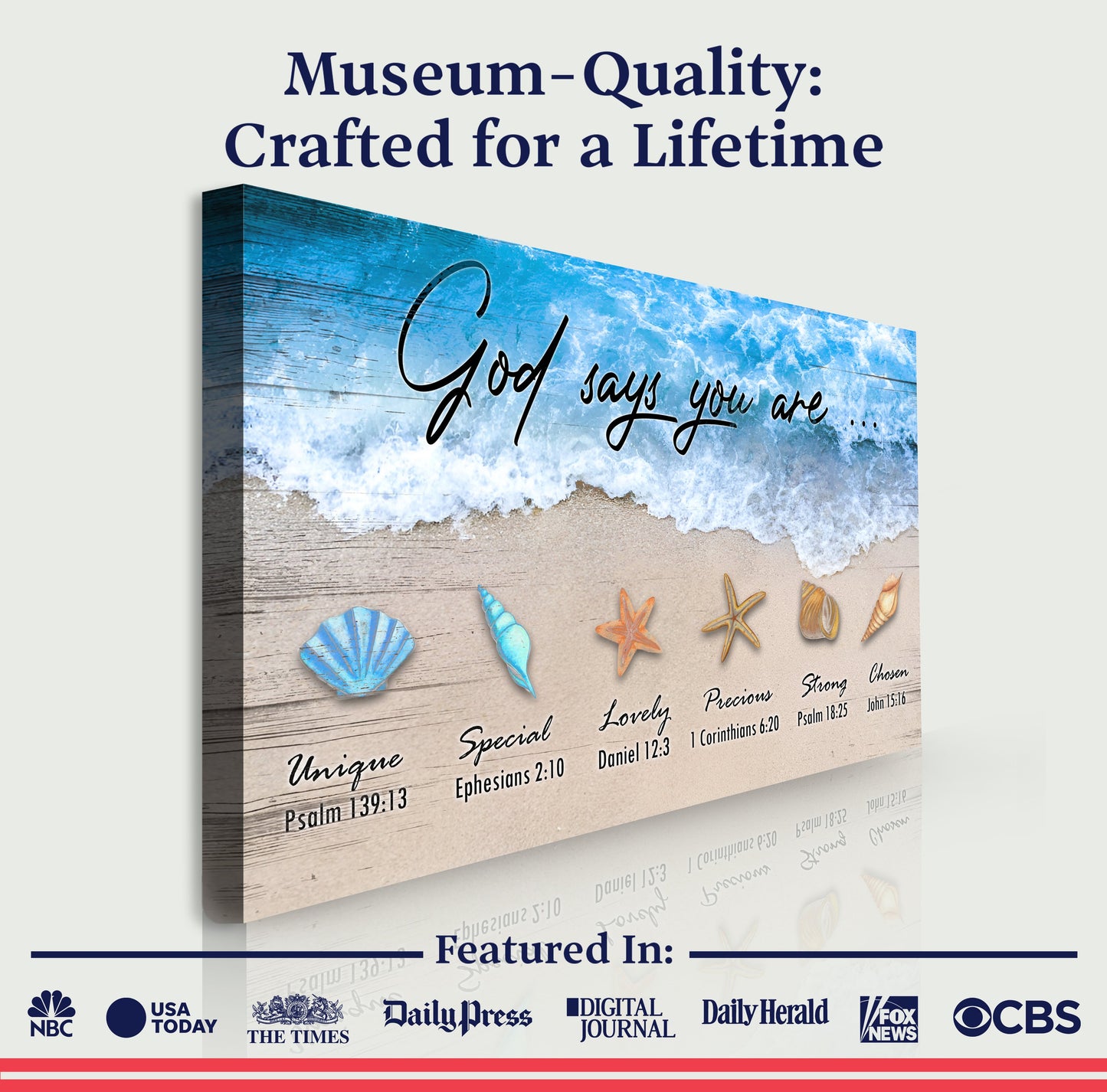 Canvas God Says You Are Faith Sign II by Tailored Canvases with blue ocean waves and seashells on Tampa Home & Garden Store