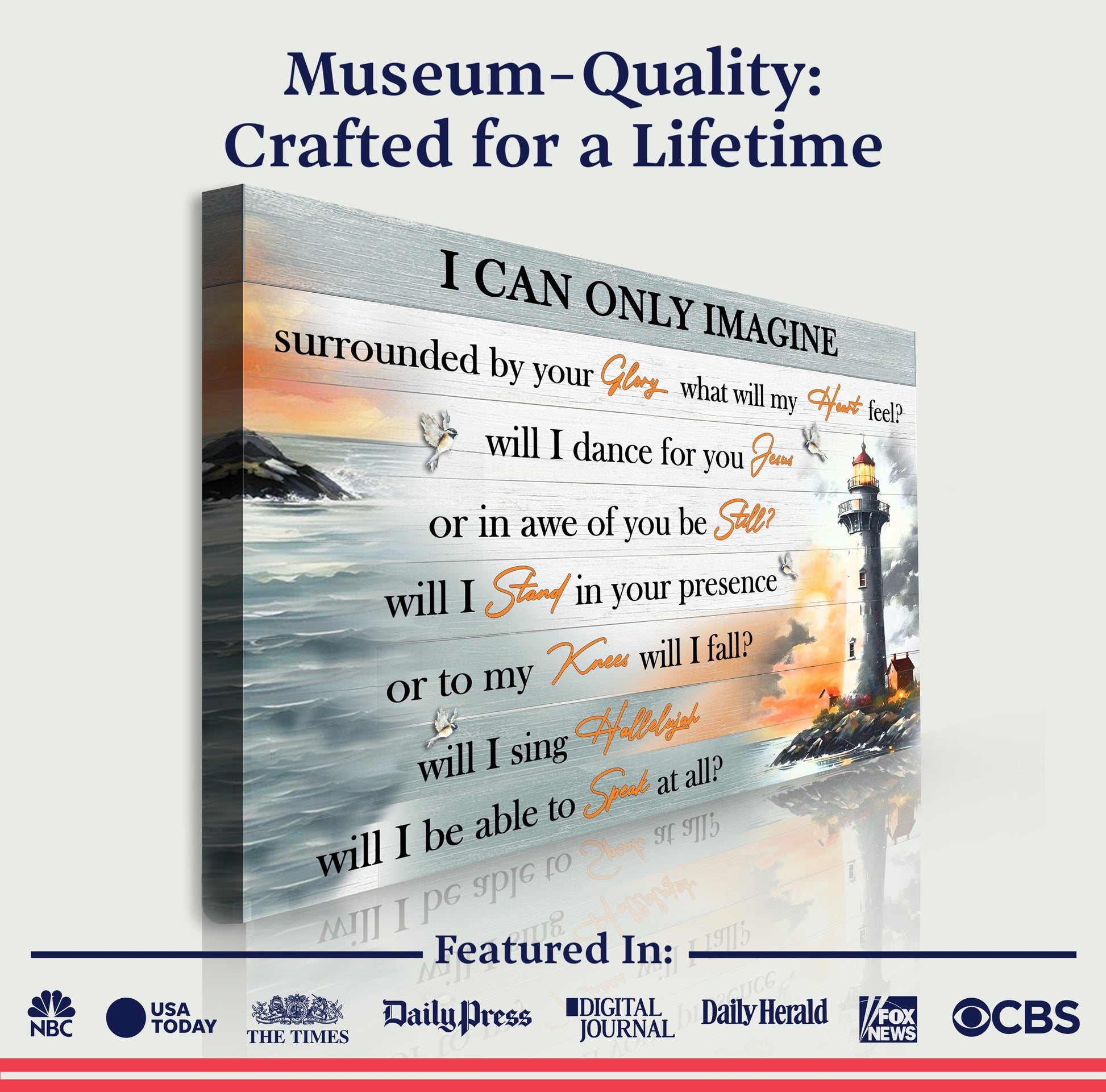 Canvas I Can Only Imagine Faith Sign III by Tailored Canvases; rustic plank with black text and orange accents on Tampa Home & Garden Store
