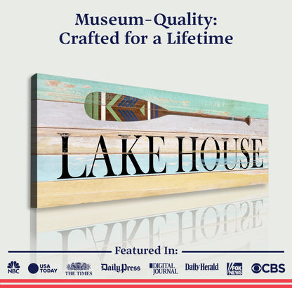 Lake House Coastal Sign canvas by Tailored Canvases with distressed wood plank design on Tampa Home & Garden Store
