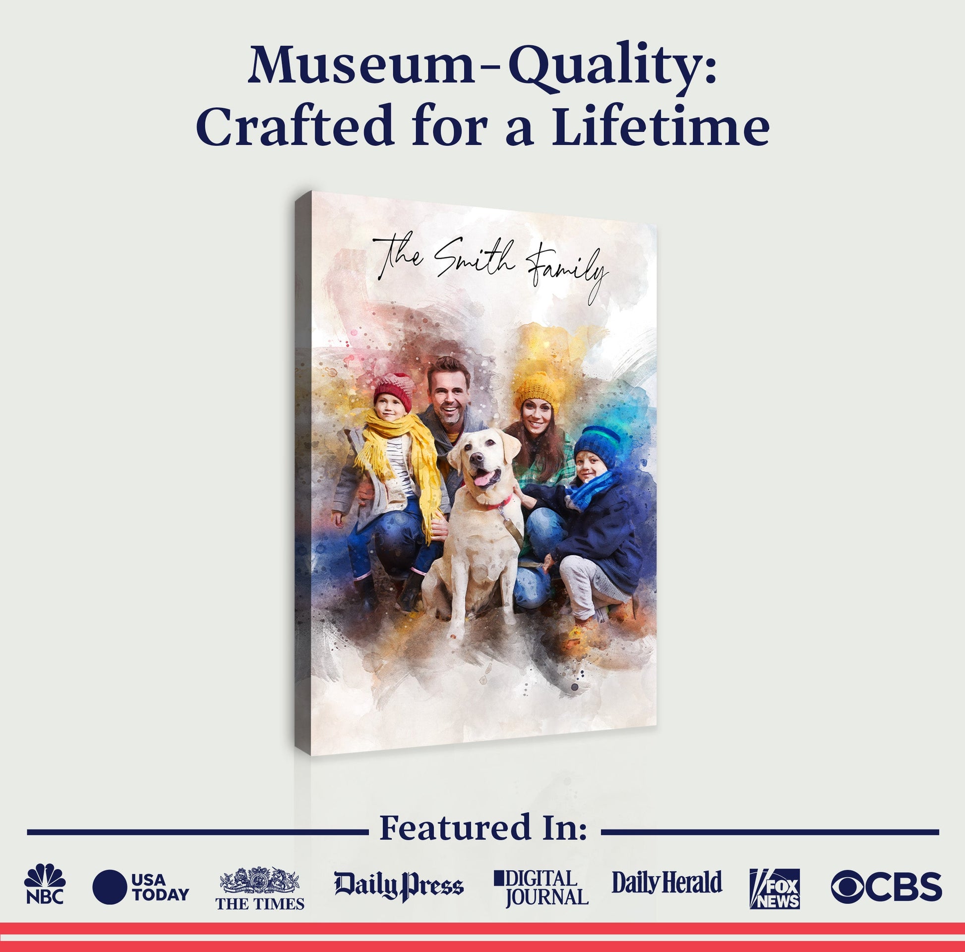 Custom Family Watercolor Portrait canvas by Tailored Canvases; pastel watercolor family portrait on Tampa Home & Garden Store