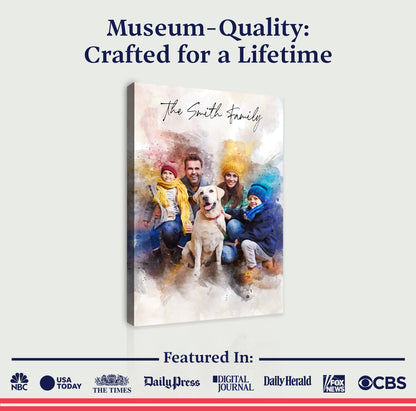 Custom Family Watercolor Portrait canvas by Tailored Canvases; pastel watercolor family portrait on Tampa Home & Garden Store
