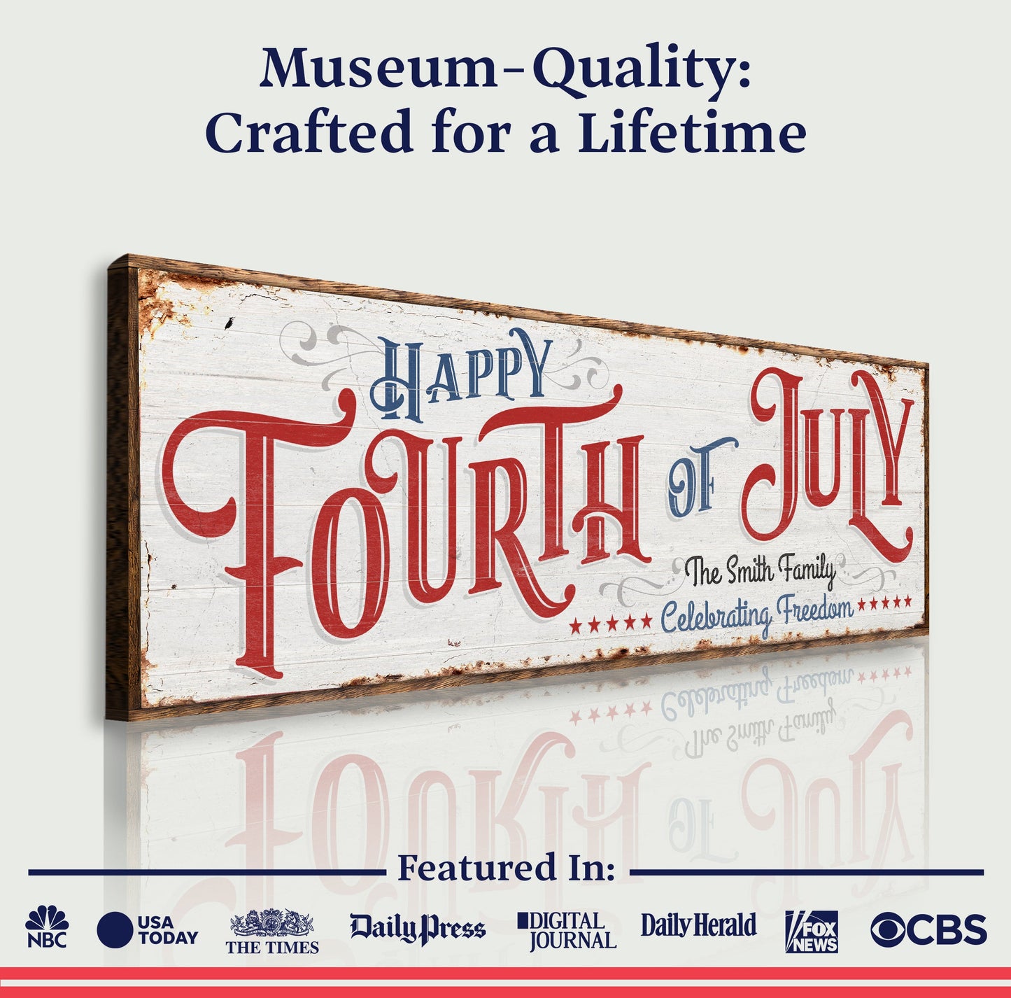 Canvas wall art 1-piece by Tailored Canvases, Happy 4th of July patriotic red white blue decor on Tampa Home & Garden Store