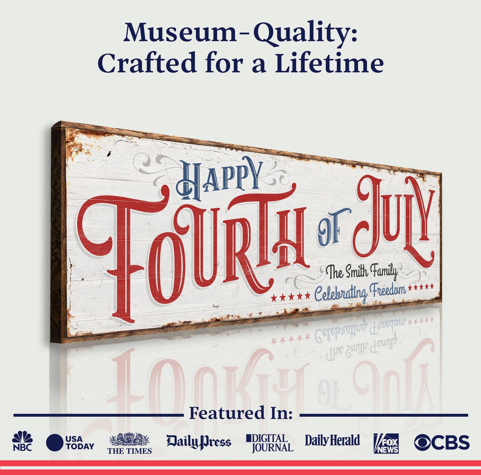 Canvas wall art 1-piece by Tailored Canvases, Happy 4th of July patriotic red white blue decor on Tampa Home & Garden Store