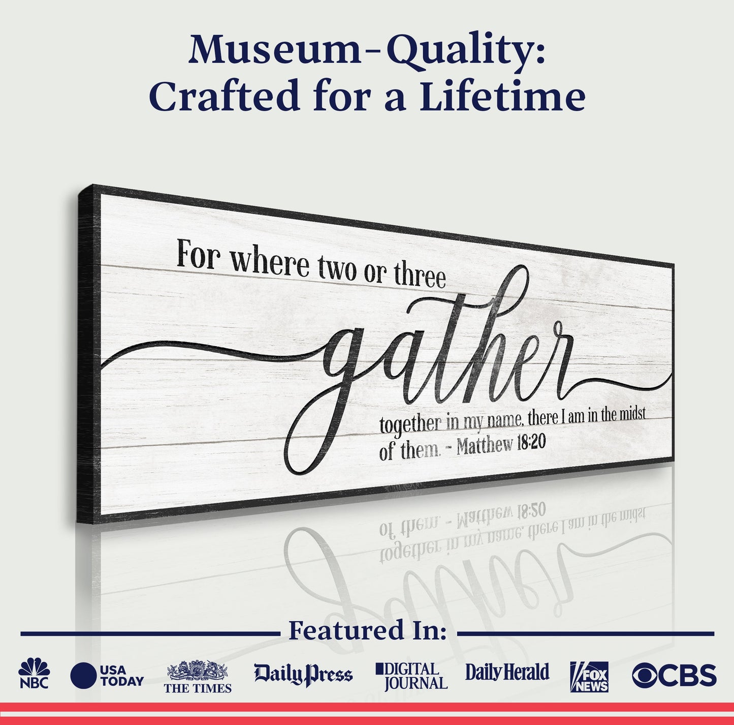Gather Sign VI canvas by Tailored Canvases with vintage script typography on Tampa Home & Garden Store