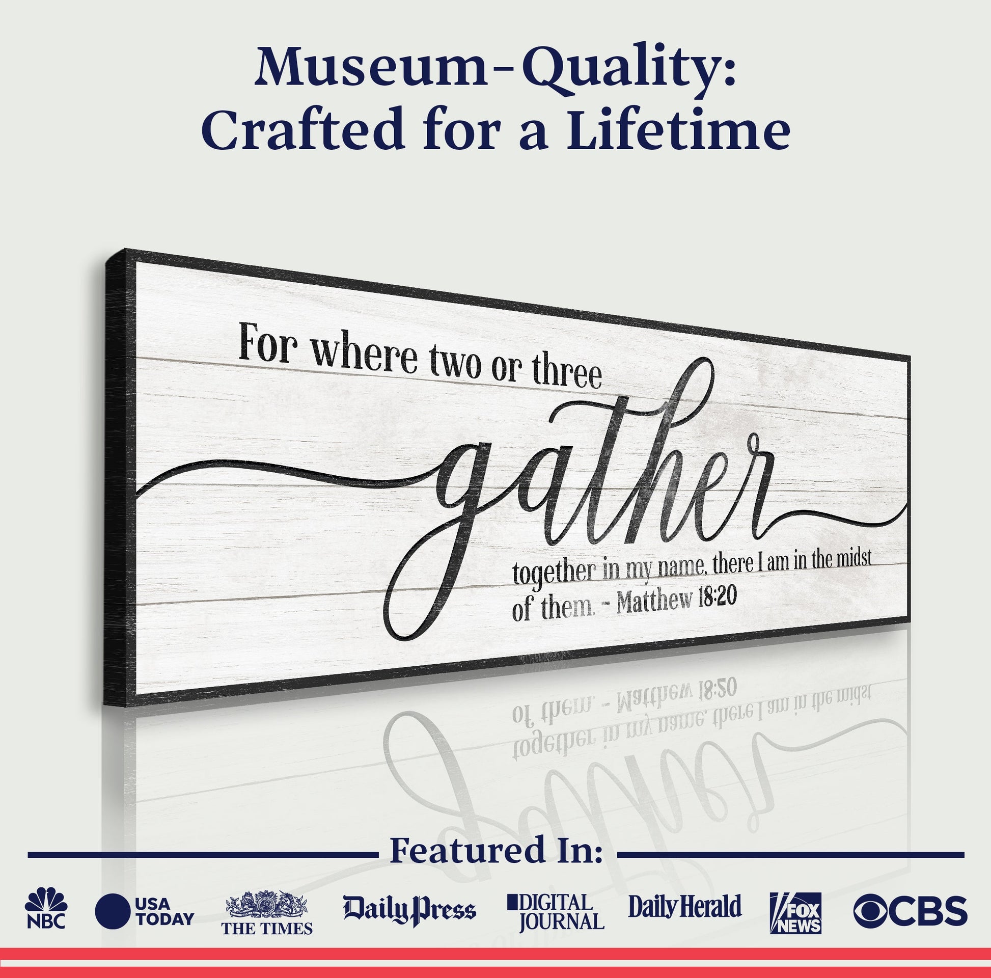 Gather Sign VI canvas by Tailored Canvases with vintage script typography on Tampa Home & Garden Store