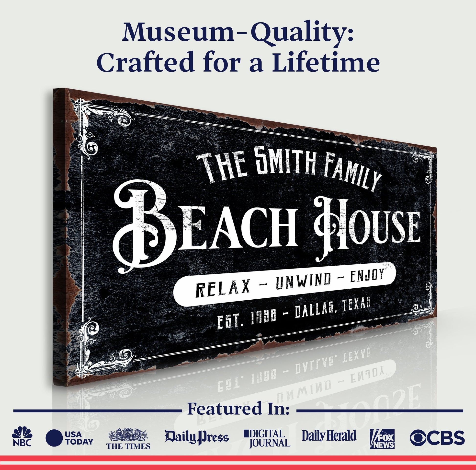 Beach House Sign III canvas distressed black sign with white accents by Tailored Canvases on Tampa Home & Garden Store