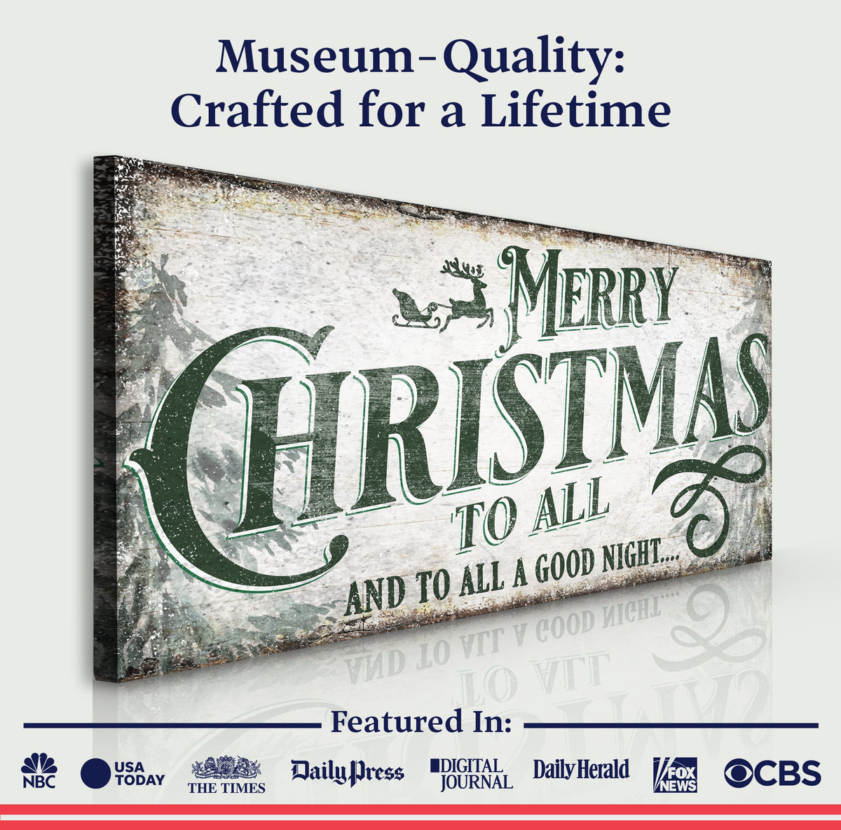 Merry Christmas To All And Goodnight Sign II canvas with distressed vintage green typography on Tampa Home & Garden Store