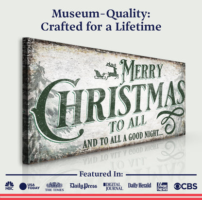 Merry Christmas To All And Goodnight Sign II canvas with distressed vintage green typography on Tampa Home & Garden Store