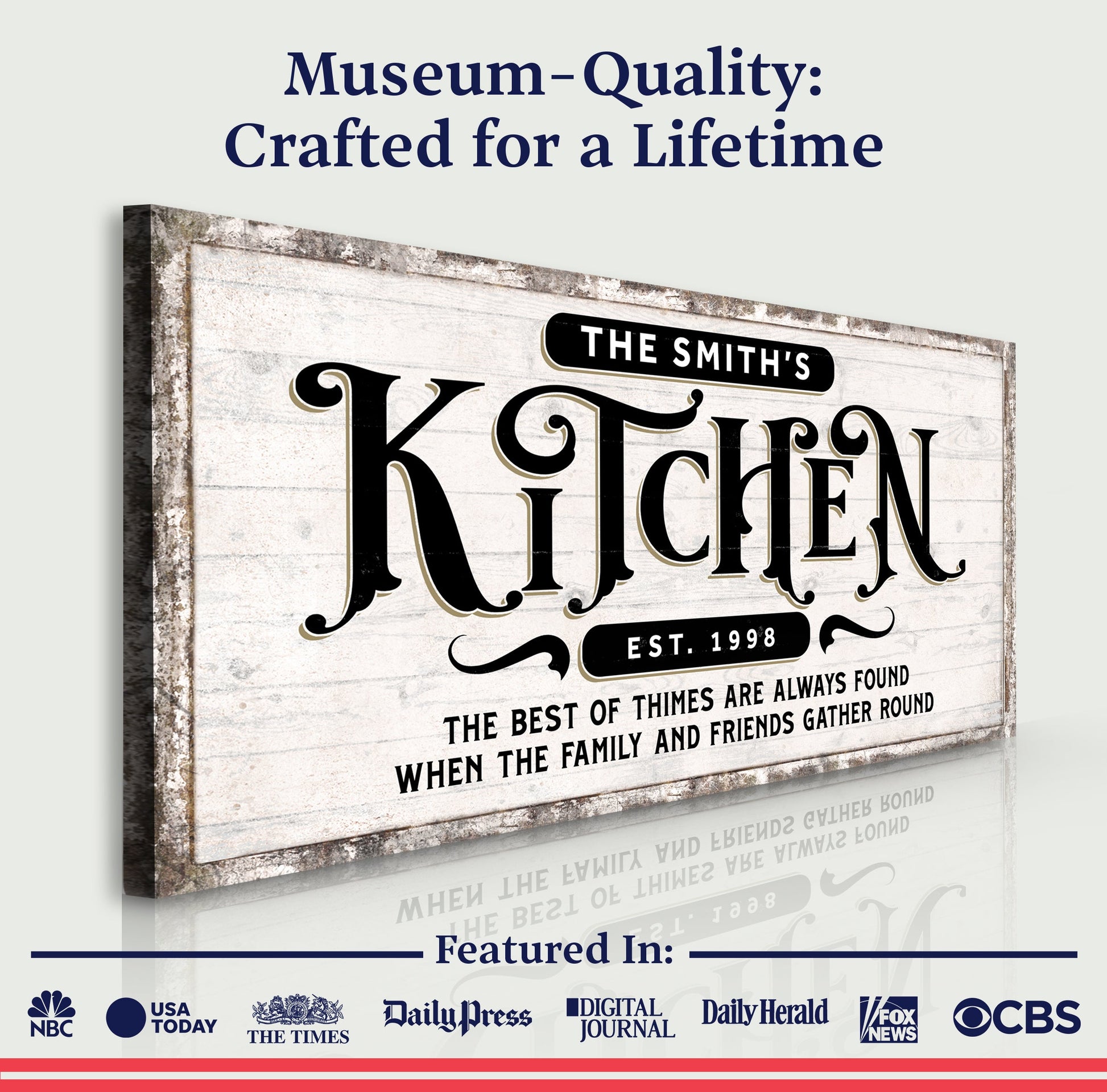 Kitchen Sign VII canvas by Tailored Canvases with distressed wood background on Tampa Home & Garden Store