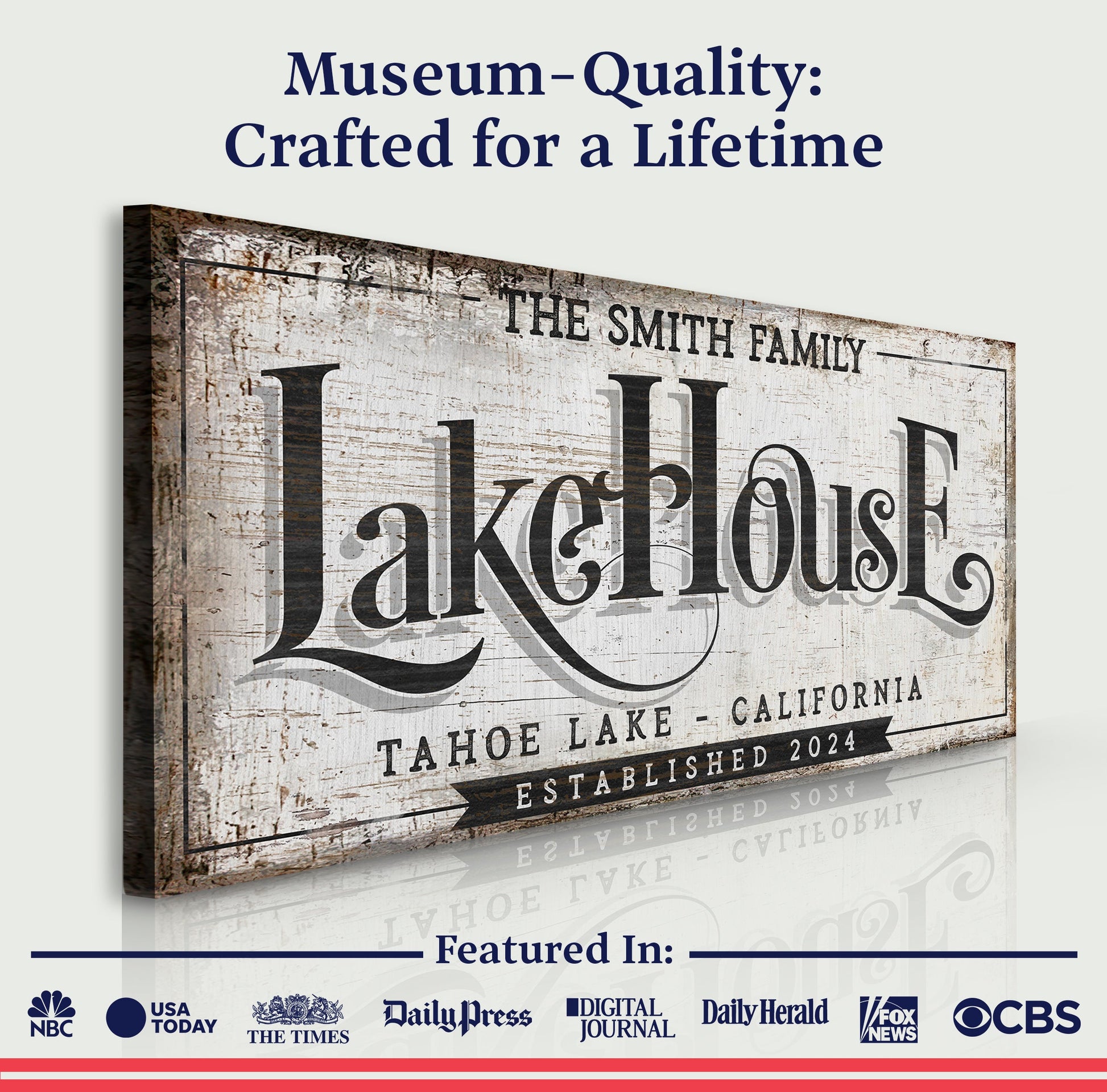 Lake House Sign XI canvas Tailored Canvases distressed wood, vintage script on Tampa Home & Garden Store